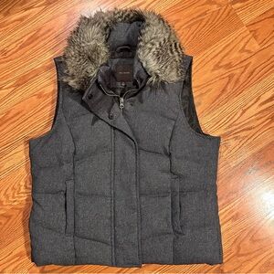 The Limited Charcoal Down Vest with Faux Fur Trim zipper and snap front size M